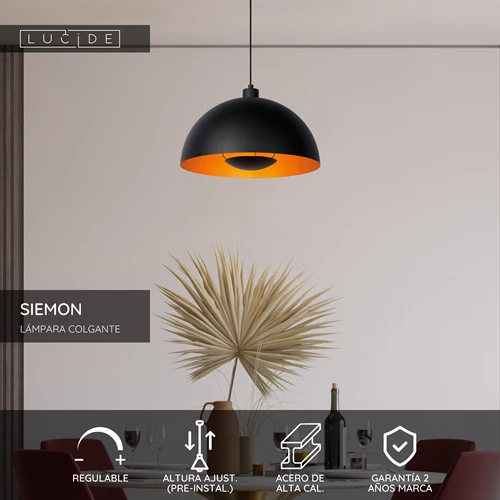 Lucide SIEMON - Lámpara colgante - Ø 40 cm - 1xE27 - Negro - USP